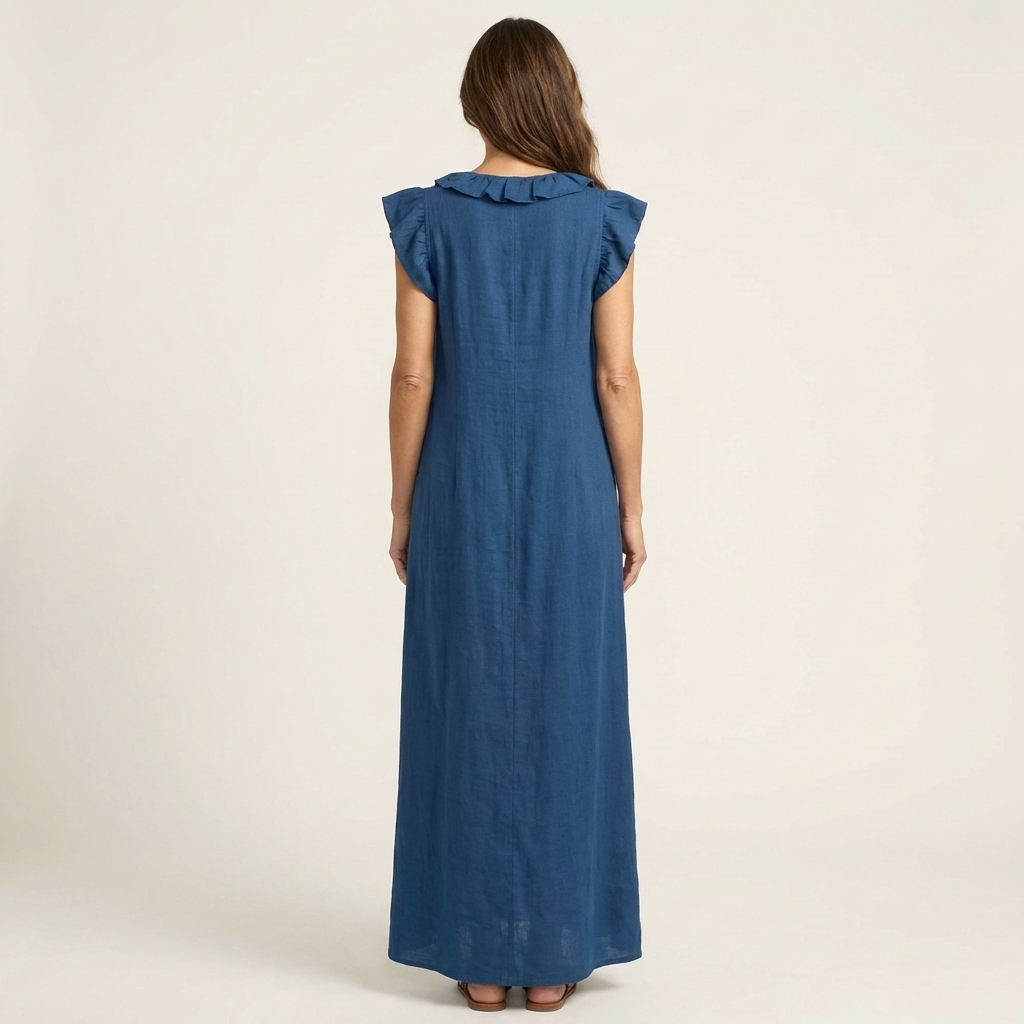 PALMIRA | LONG DRESS WITH A V-NECK AND SOFT RUFFLES
