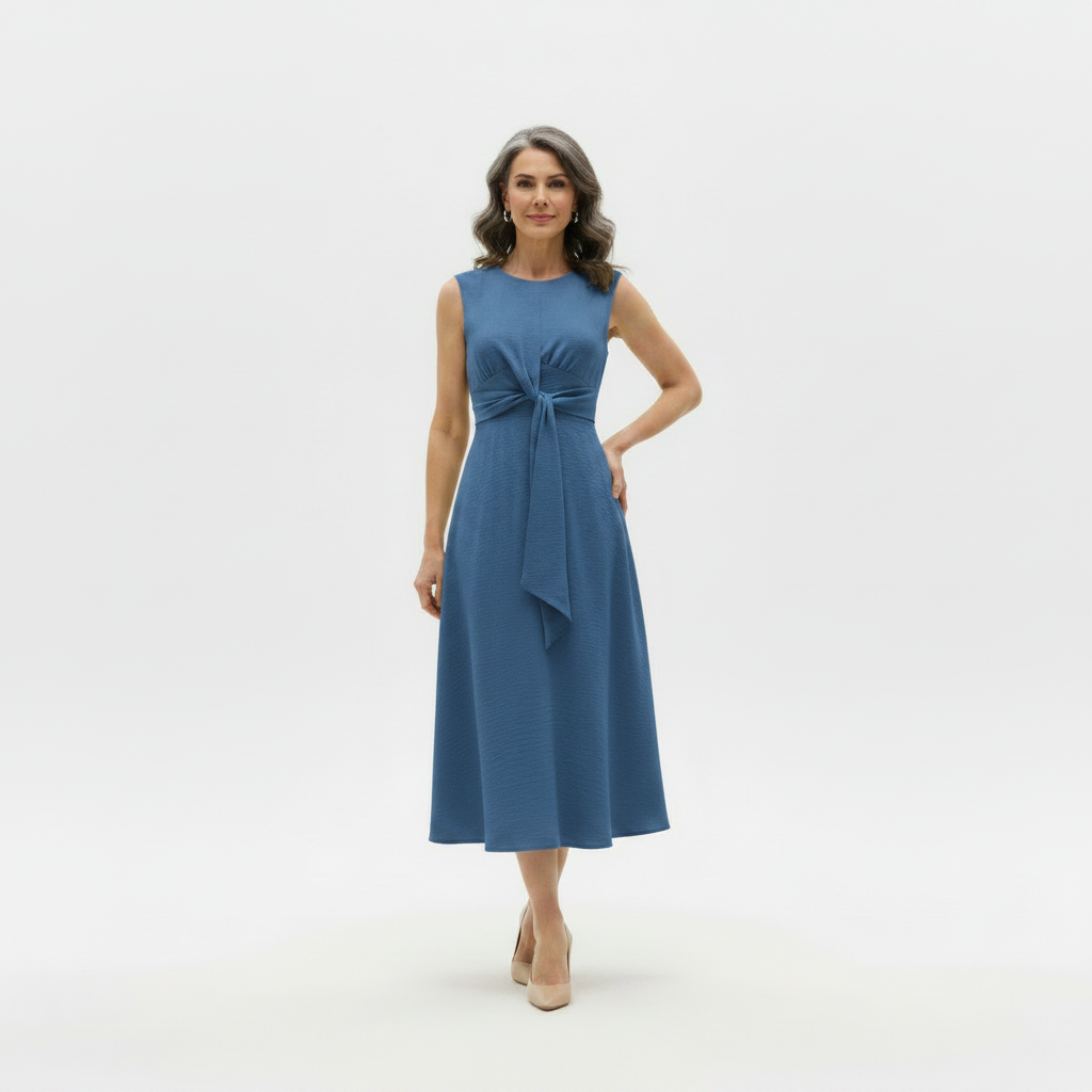 LENA | LONG SLEEVELESS DRESS WITH BOW AT THE WAIST